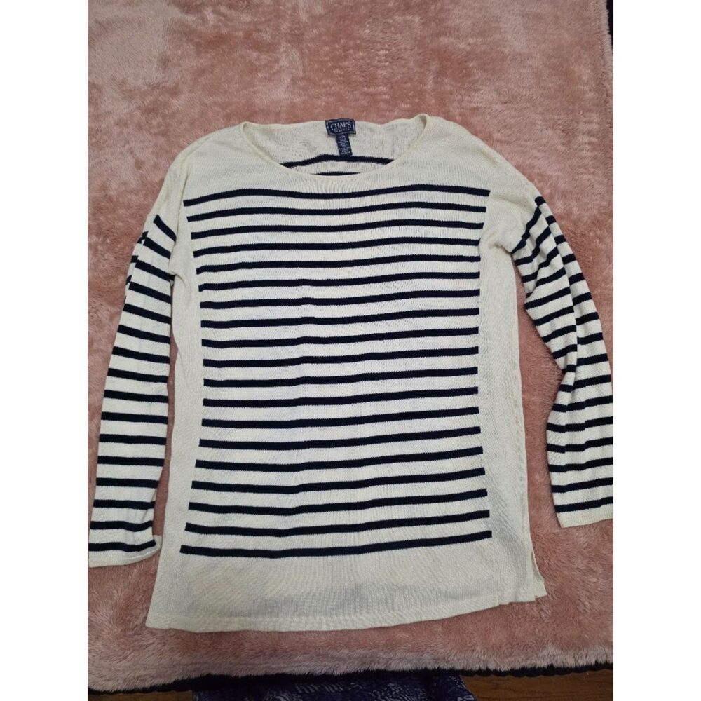 Chaps classics boat neck striped lightweight sweater womens size Large